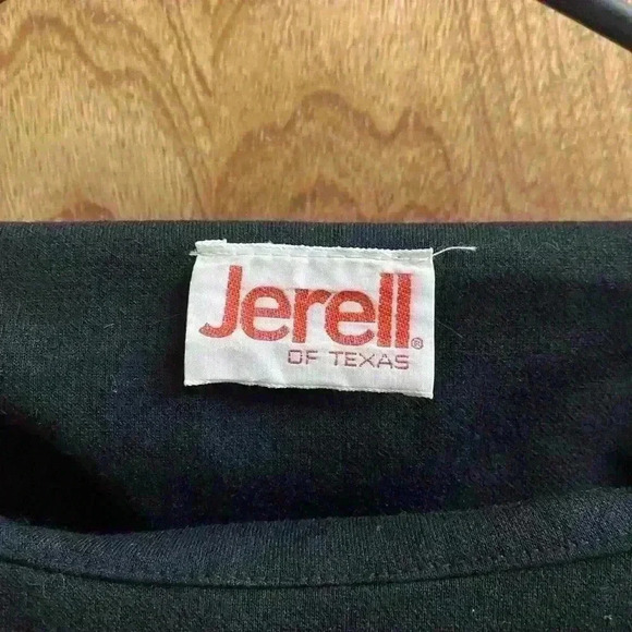 Jerell of Texas Vintage Long Ruffle Sleeve Fit & Flare Dress Black w/ Stripes - Picture 2 of 9